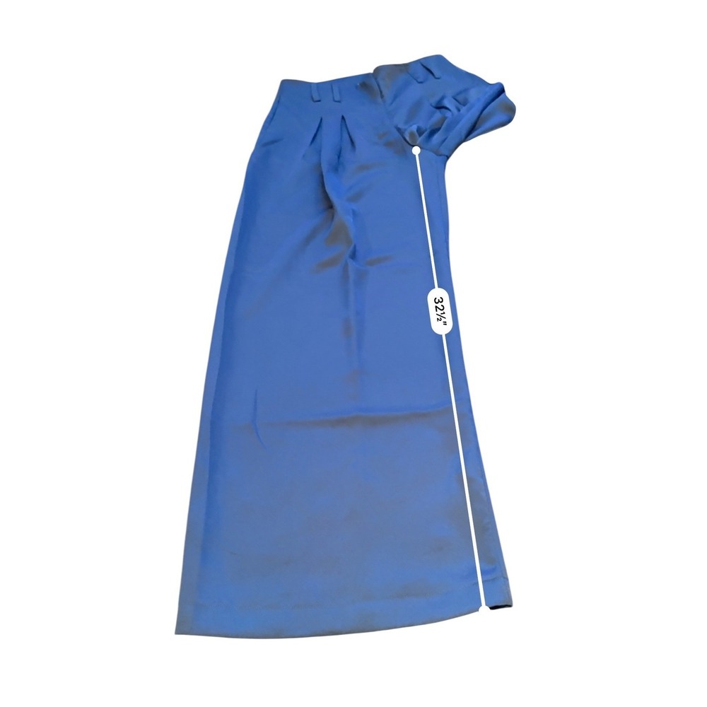 NSR Wide Leg Pleated Pants Women Medium Blue Flowing Elegant Palazzo Satin NWT - Picture 9 of 9